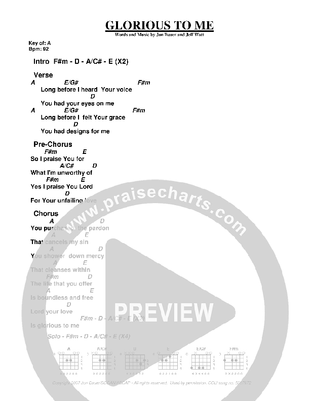 Glorious To Me Chords & Lyrics (Jon Bauer)