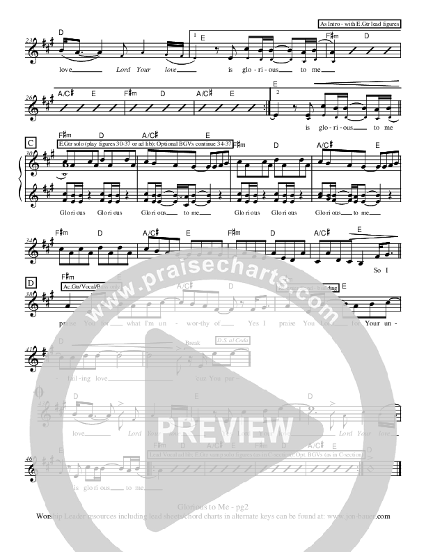 Glorious To Me Lead Sheet (Jon Bauer)