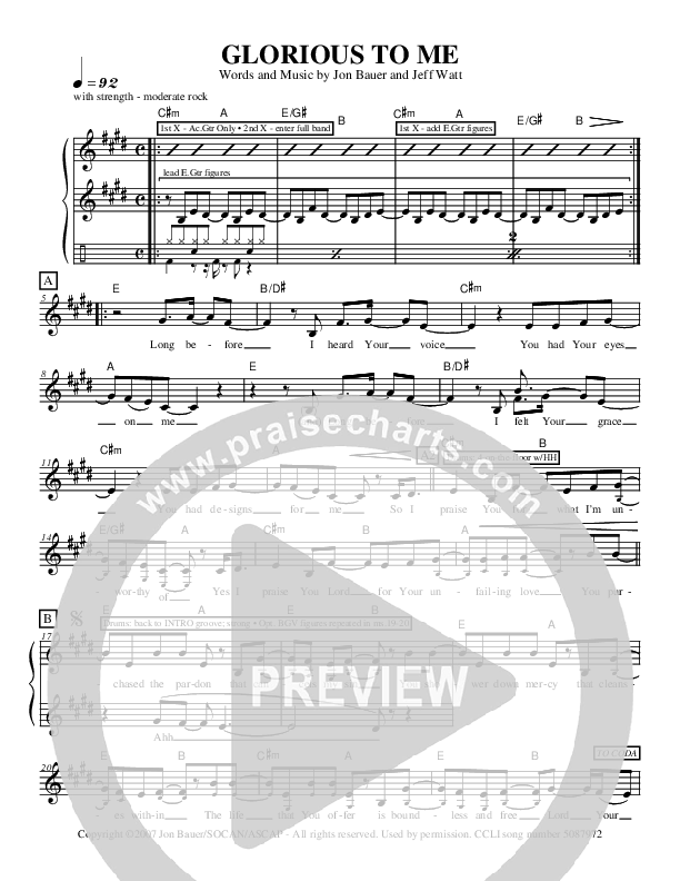 Glorious To Me Lead Sheet (Jon Bauer)
