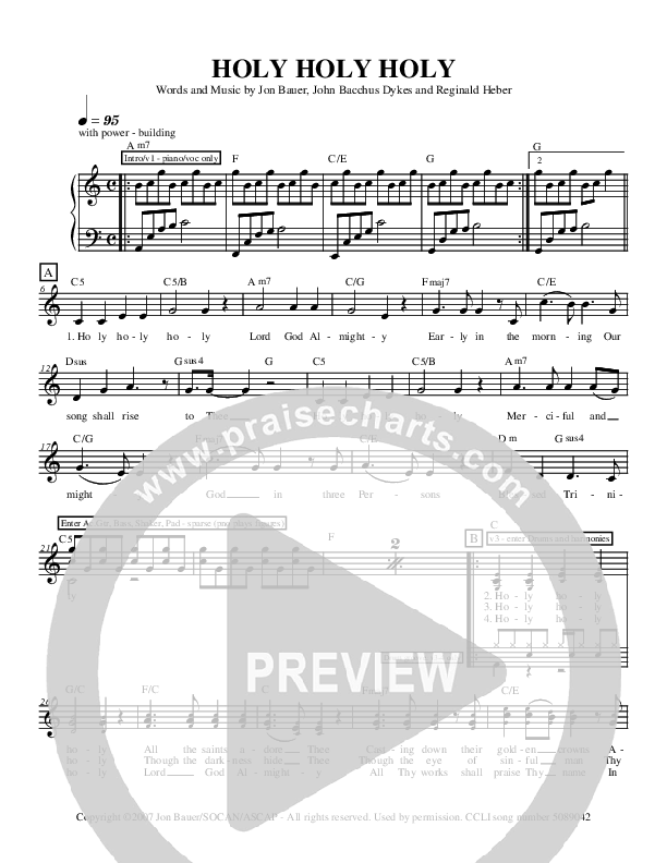 Holy Holy Holy (You Are Holy Lord) Lead Sheet (Jon Bauer)