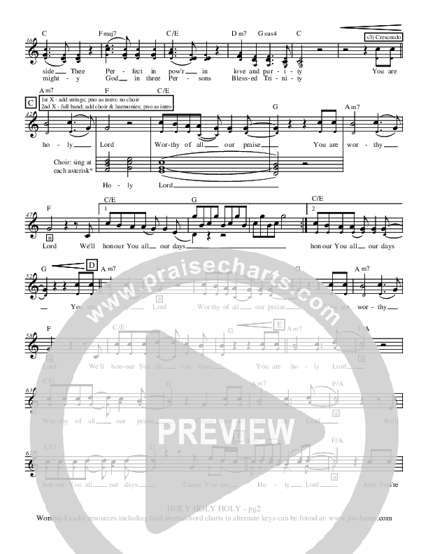 Holy Holy Holy (You Are Holy Lord) Lead Sheet (Jon Bauer)