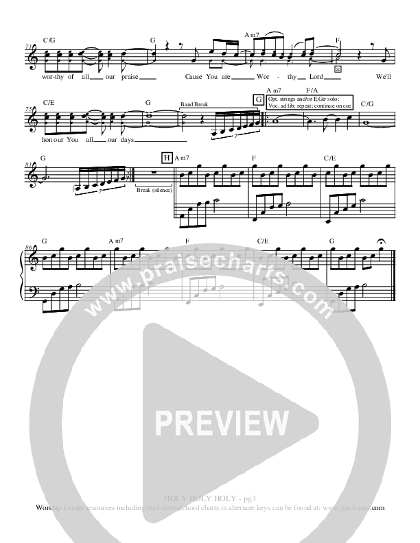 Holy Holy Holy (You Are Holy Lord) Lead Sheet (SAT) (Jon Bauer)