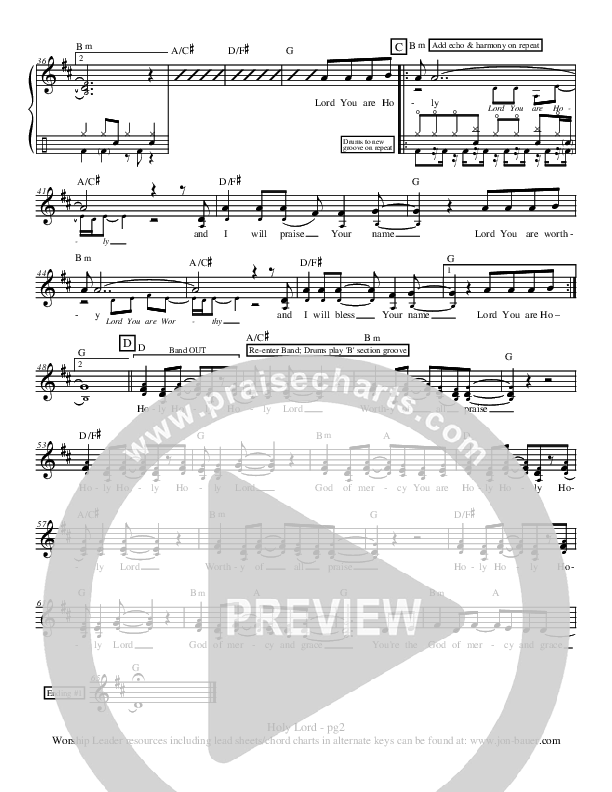 Holy Lord Lead Sheet (Jon Bauer)
