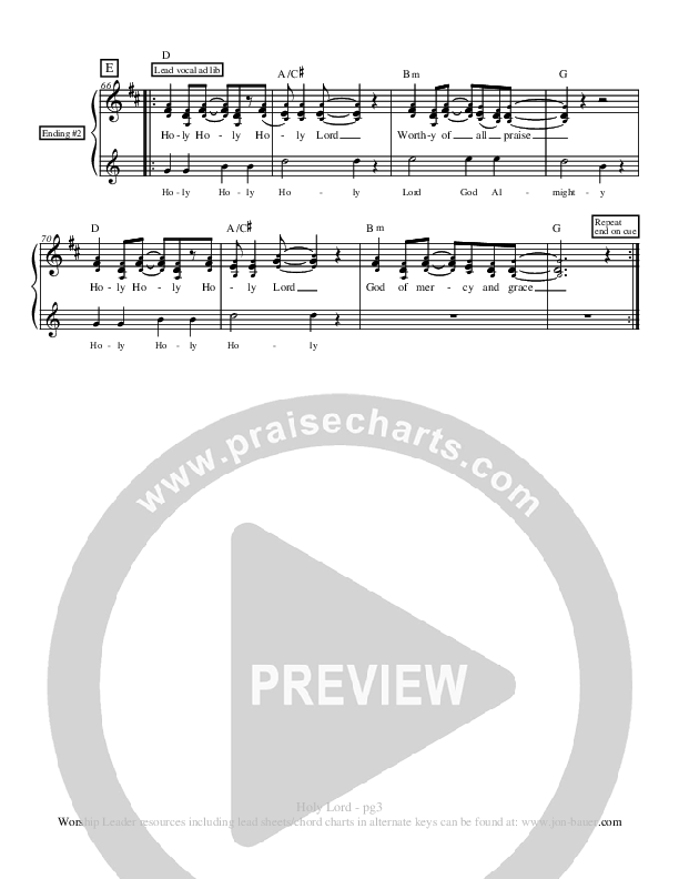 Holy Lord Lead Sheet (Jon Bauer)