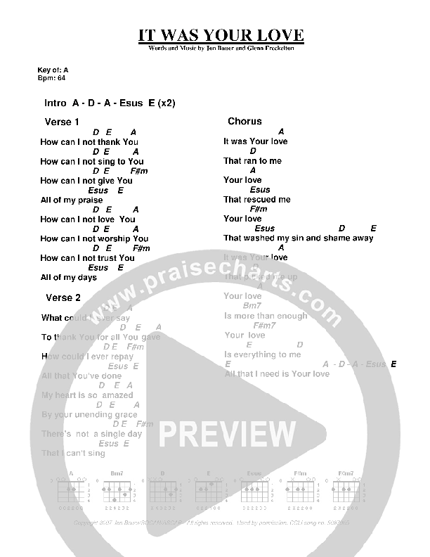 It Was Your Love Chords & Lyrics (Jon Bauer)
