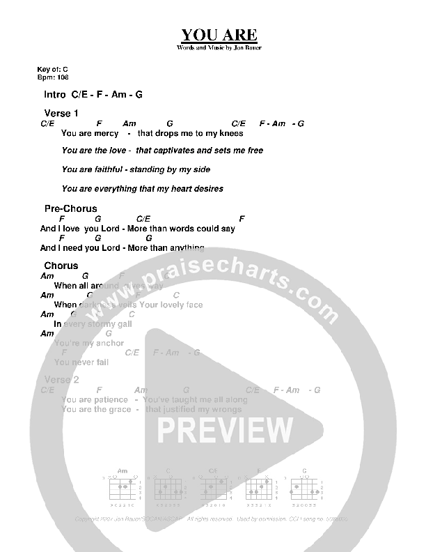 You Are Chords & Lyrics (Jon Bauer)