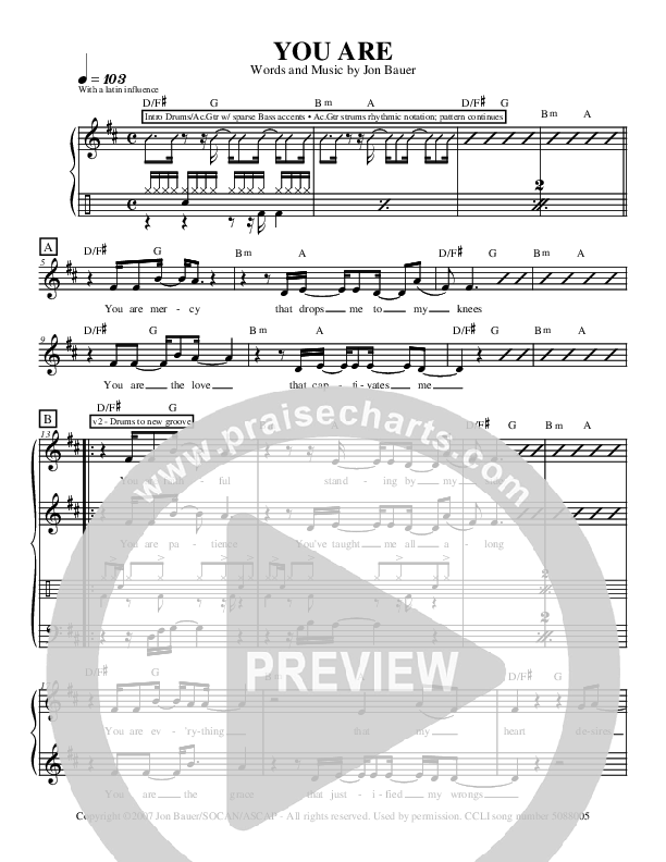 You Are Piano/Vocal (Jon Bauer)