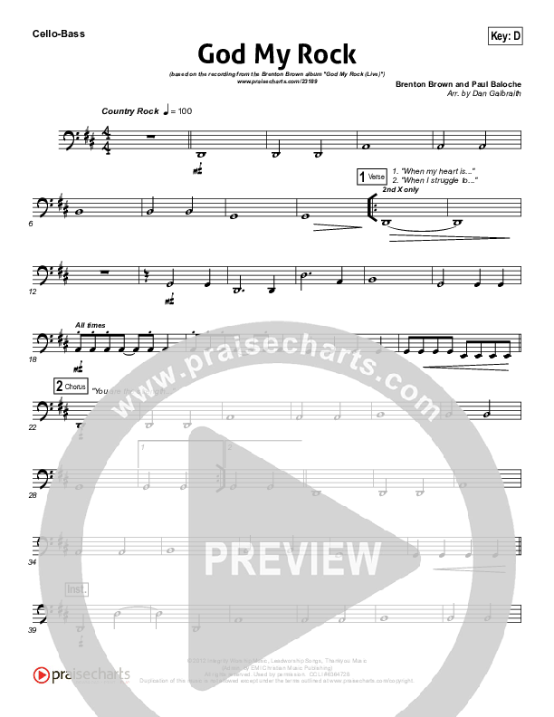 God My Rock Cello/Bass (Brenton Brown)