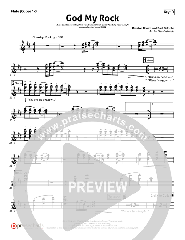 God My Rock Flute/Oboe 1/2/3 (Brenton Brown)