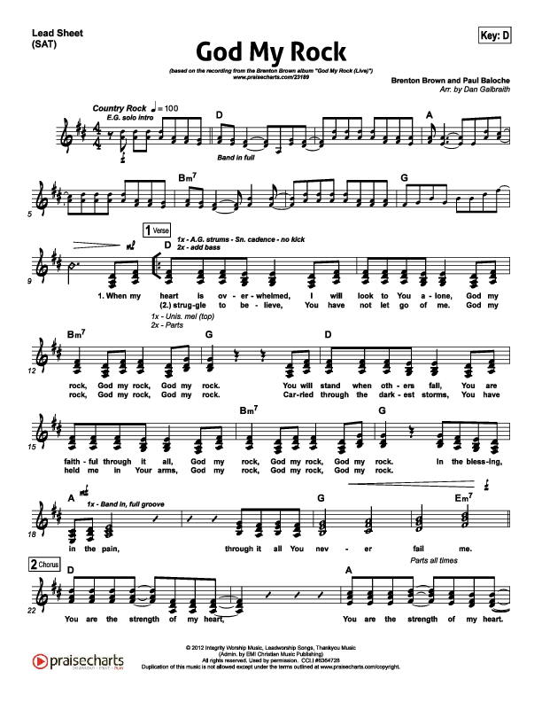 God My Rock Lead Sheet (SAT) (Brenton Brown)