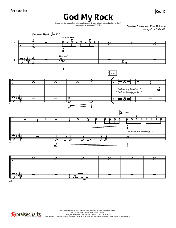 God My Rock Percussion (Brenton Brown)