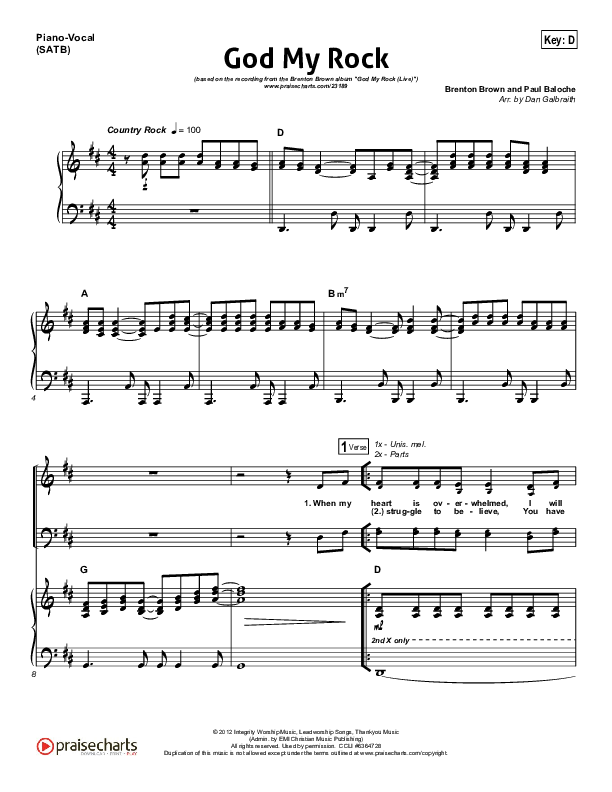 God My Rock Piano/Vocal (Brenton Brown)