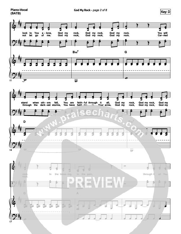 God My Rock Piano/Vocal (SATB) (Brenton Brown)