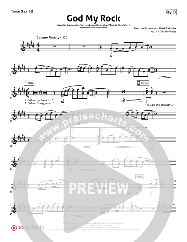 God My Rock Tenor Sax 1/2 (Brenton Brown)