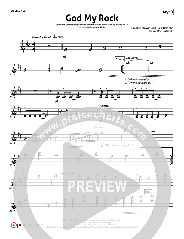 God My Rock Violin 1/2 (Brenton Brown)