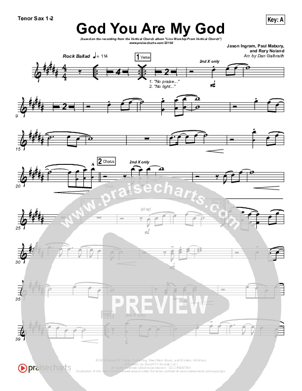 God You Are My God Tenor Sax 1/2 (Vertical Worship)