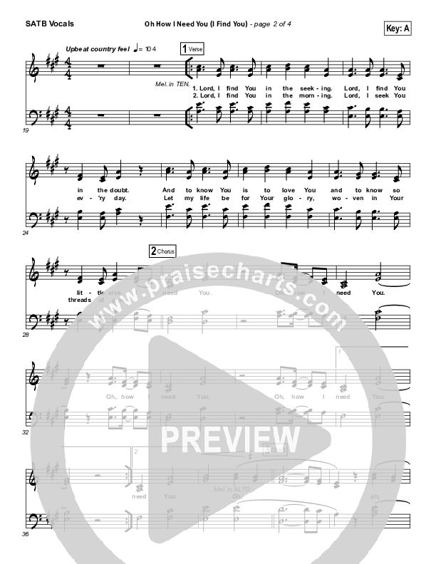 Oh How I Need You Choir Sheet (SATB) (All Sons & Daughters)