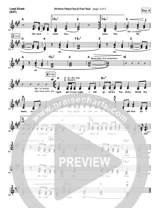 Oh How I Need You Lead Sheet (SAT) (All Sons & Daughters)