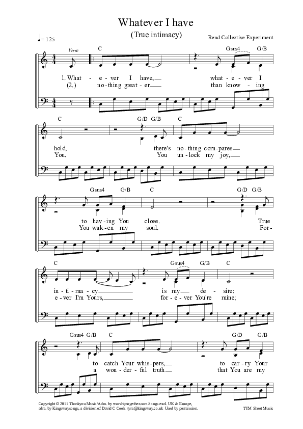 True Intimacy Lead Sheet (SAT) (Rend Collective)