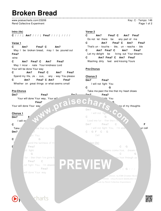 Broken Bread Chords PDF (Rend Collective) PraiseCharts