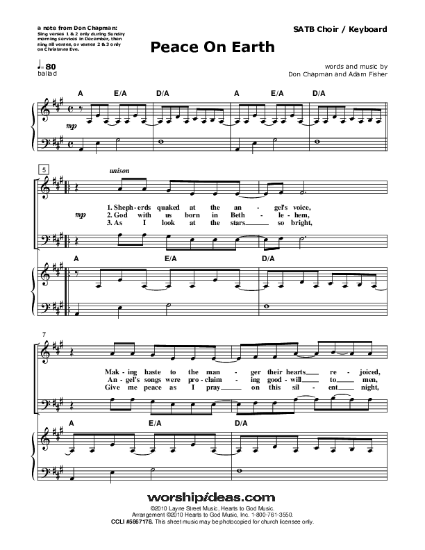 Peace On Earth Piano/Vocal (SATB) (Don Chapman)