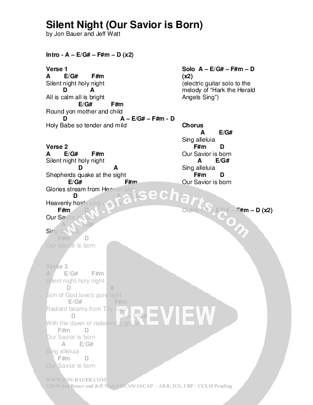 Silent Night (Our Savior Is Born) Chord Chart (Jon Bauer)