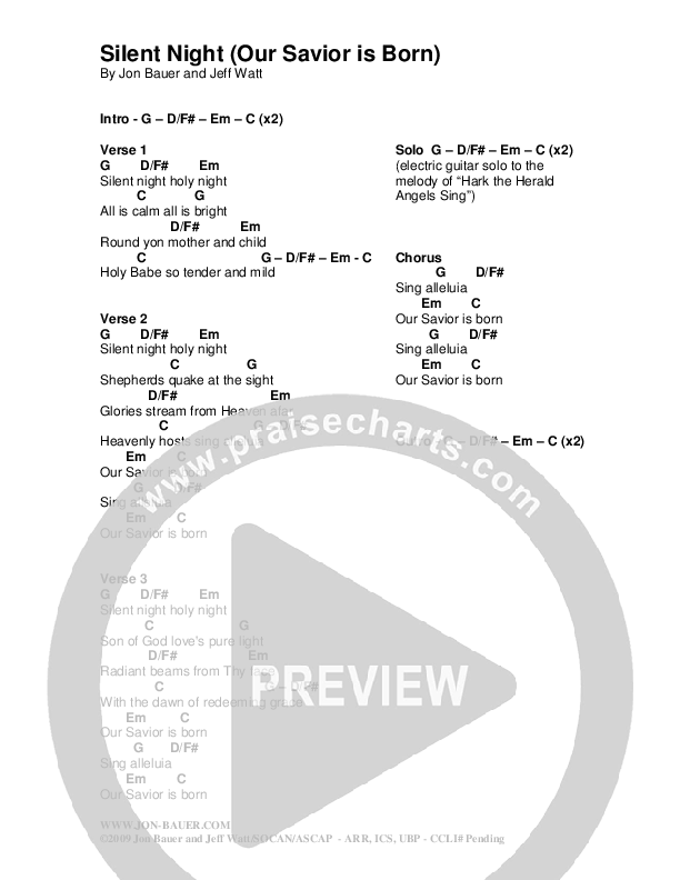 Silent Night (Our Savior Is Born) Chord Chart (Jon Bauer)