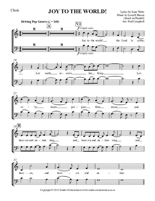 Joy To The World Choir Vocals (SATB) (Paul Campbell)