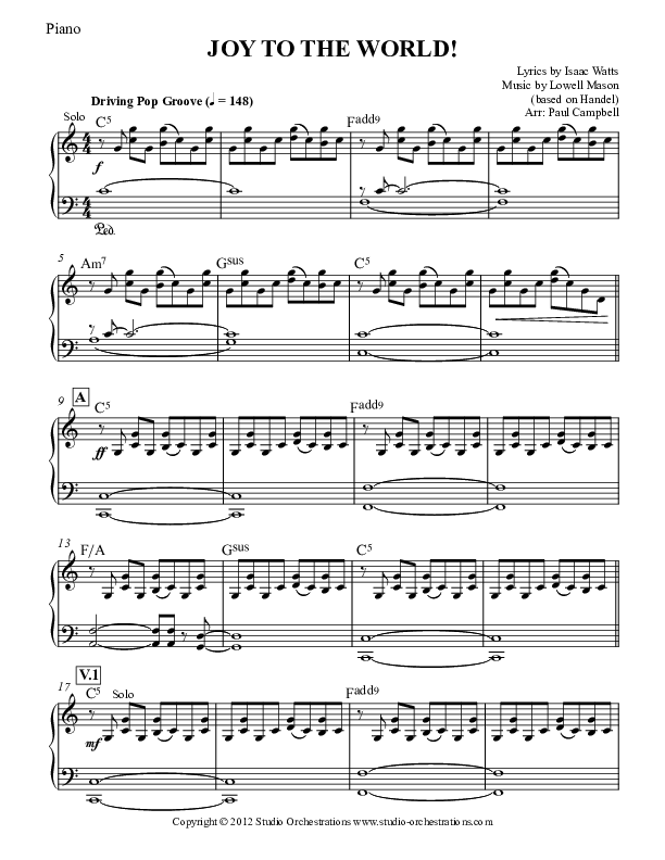 Joy To The World Piano Sheet (Paul Campbell)
