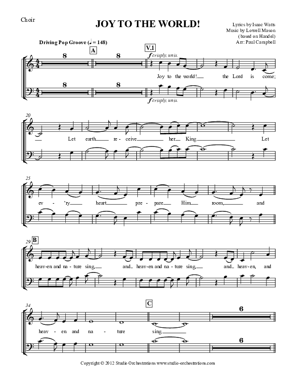Joy To The World Choir Sheet (Paul Campbell)
