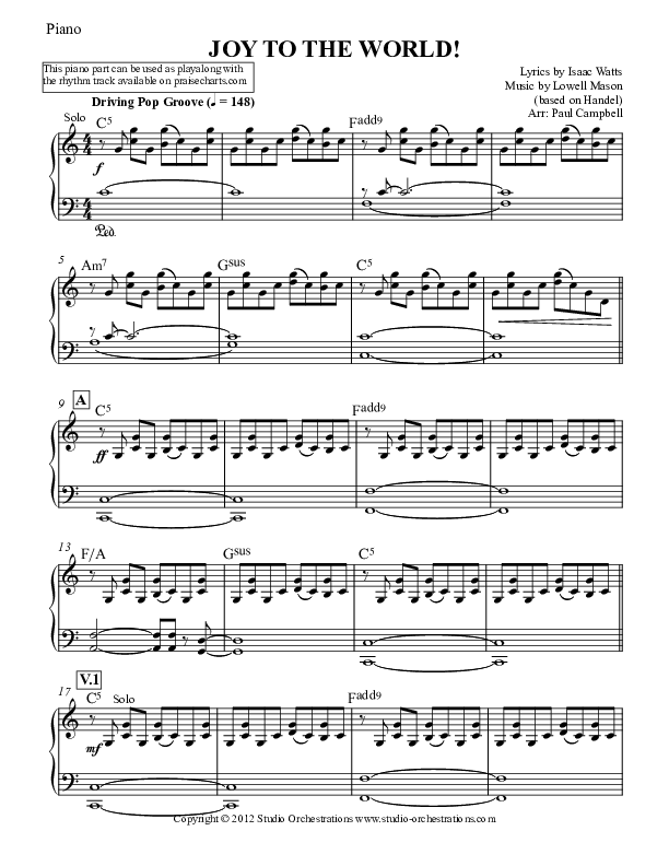 Joy To The World Piano Sheet (Paul Campbell)
