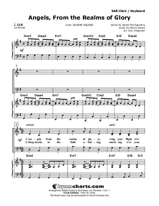 Angels From The Realms Of Glory Choir Sheet (Don Chapman)