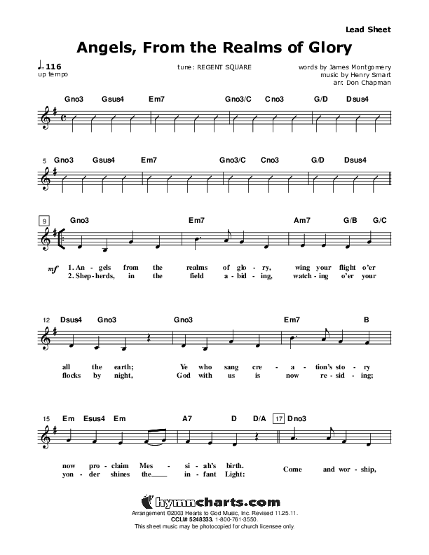 Angels From The Realms Of Glory Lead Sheet (Don Chapman)