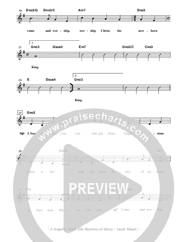 Angels From The Realms Of Glory Lead Sheet (Don Chapman)