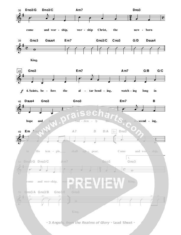 Angels From The Realms Of Glory Lead Sheet (Don Chapman)