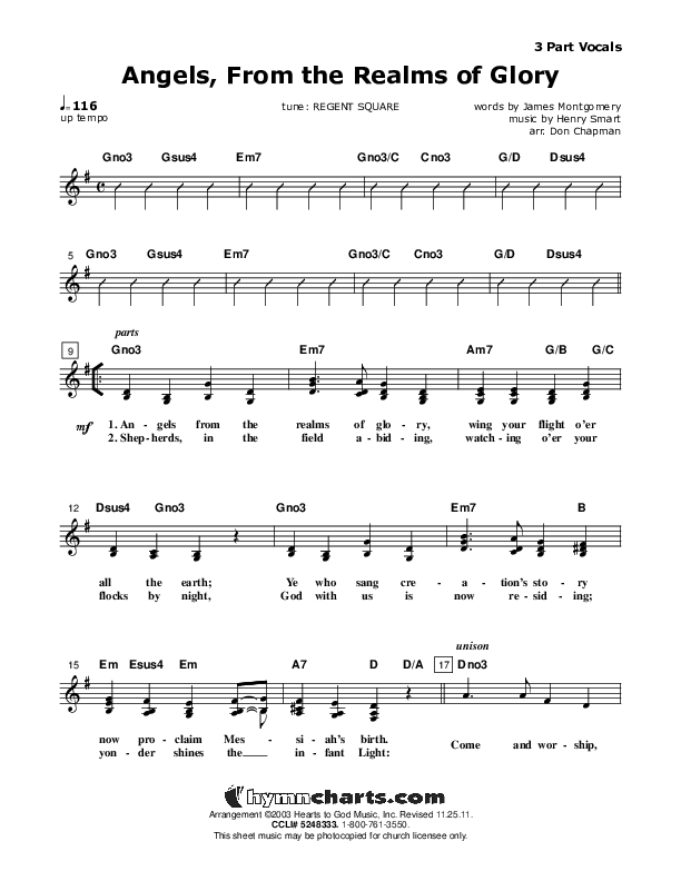 Angels From The Realms Of Glory Lead Sheet (SAT) (Don Chapman)