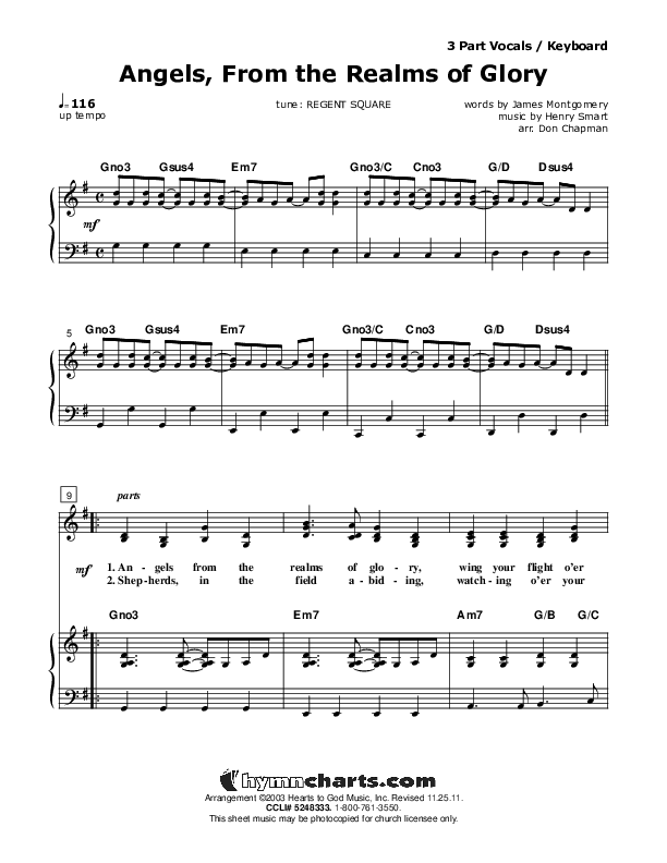 Angels From The Realms Of Glory Piano/Vocal (SAT) (Don Chapman)