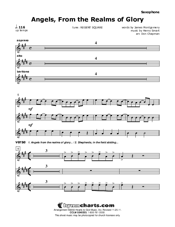 Angels From The Realms Of Glory Saxophone (Don Chapman)