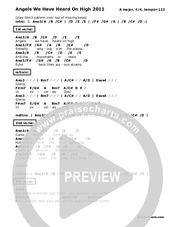 Angels We Have Heard On High Chord Chart (Don Chapman)
