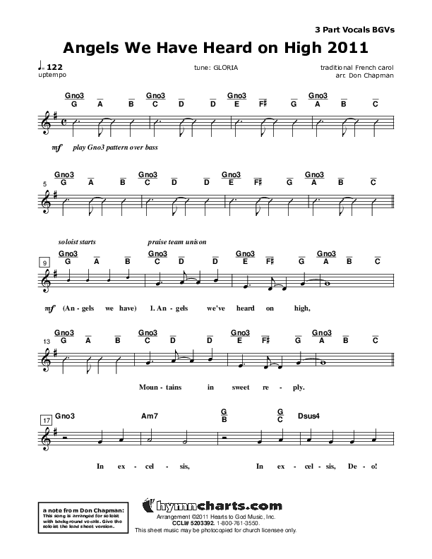 Angels We Have Heard On High Lead Sheet (SAT) (Don Chapman)