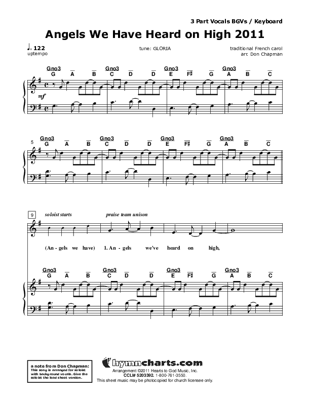 Angels We Have Heard On High Piano/Vocal (SAT) (Don Chapman)