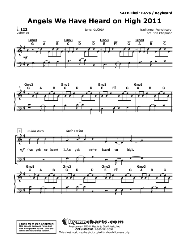 Angels We Have Heard On High Lead & Piano (Don Chapman)