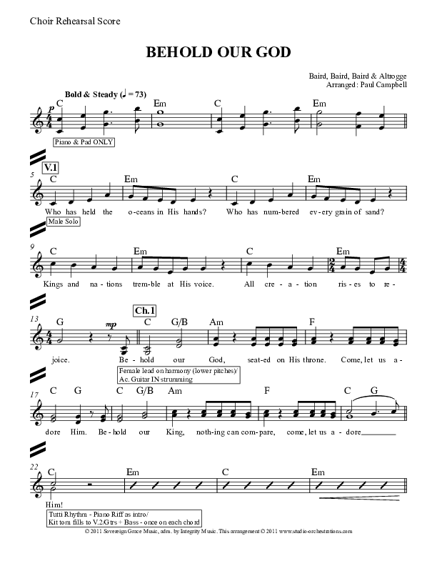 Behold Our God Choir Sheet (SATB) (Sovereign Grace / The Village Church)
