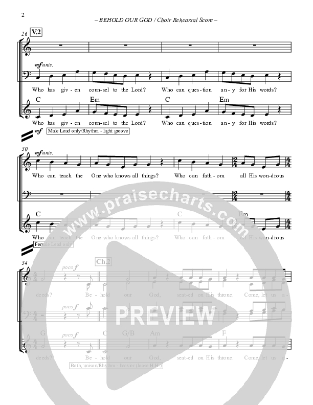 Behold Our God Choir Sheet (SATB) (Sovereign Grace / The Village Church)