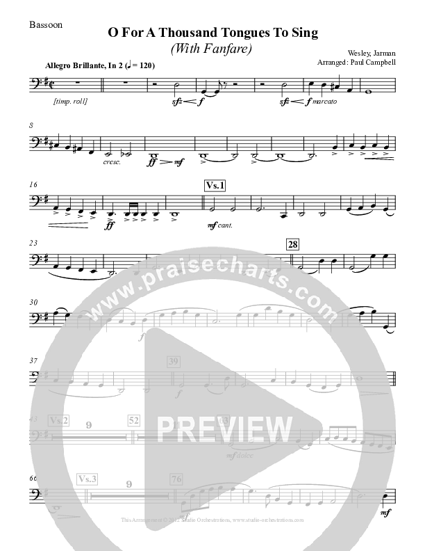 O For A Thousand Tongues To Sing Bassoon (Paul Campbell)