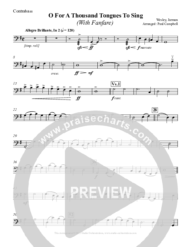 O For A Thousand Tongues To Sing Contrabass (Paul Campbell)