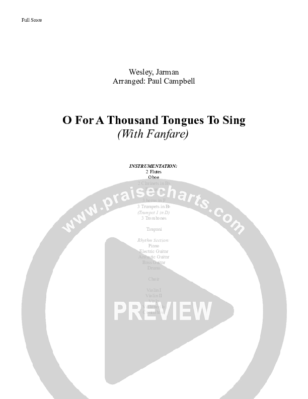 O For A Thousand Tongues To Sing Cover Sheet (Paul Campbell)