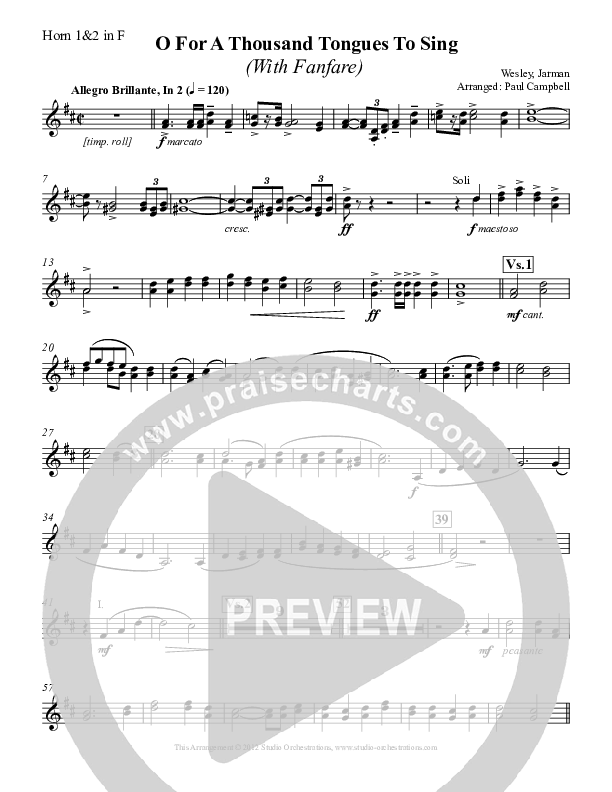 O For A Thousand Tongues To Sing French Horn 1/2 (Paul Campbell)