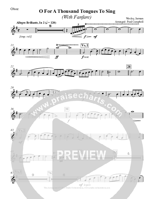 O For A Thousand Tongues To Sing Oboe (Paul Campbell)