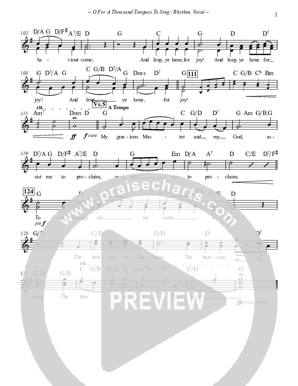 O For A Thousand Tongues To Sing Rhythm Chart (Paul Campbell)